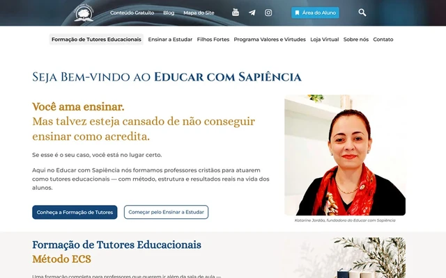 Página inicial do site institucional do Educar com Sapiência